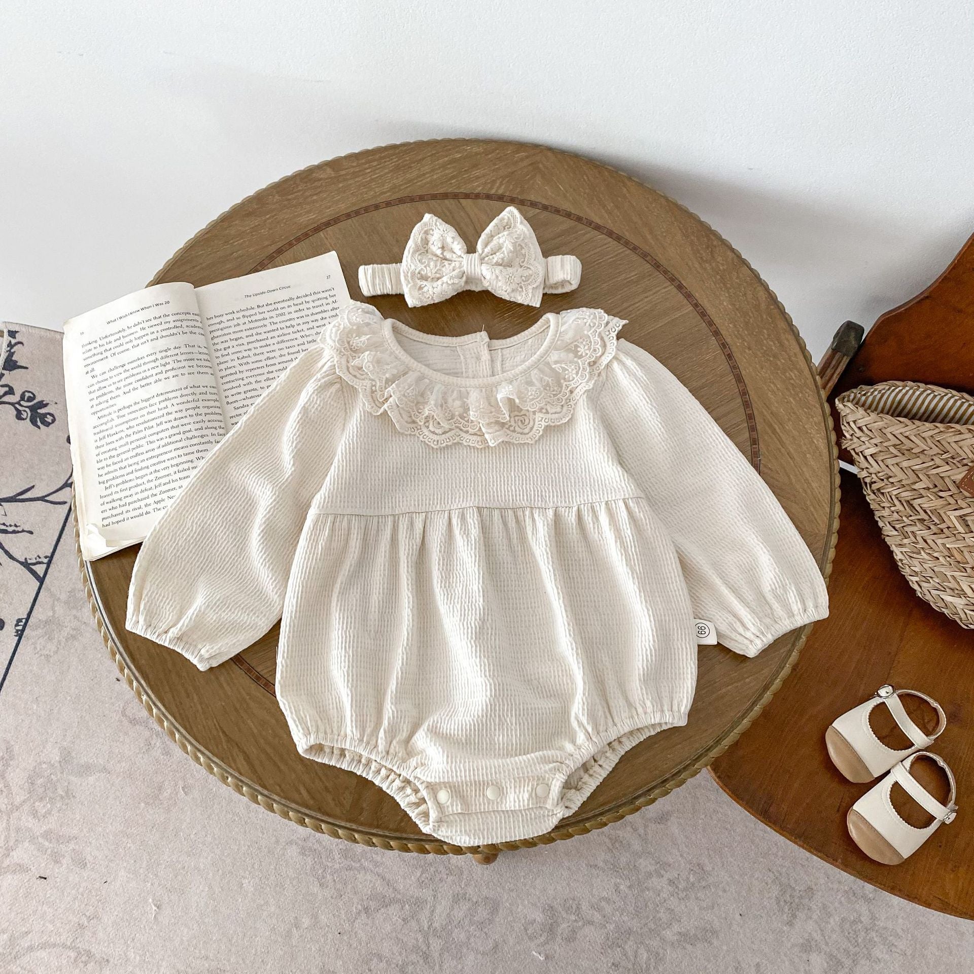 Baby autumn clothing baby girl long sleeve bottom-covering rompers Ins Style newborn waffle lace collar jumpsuit