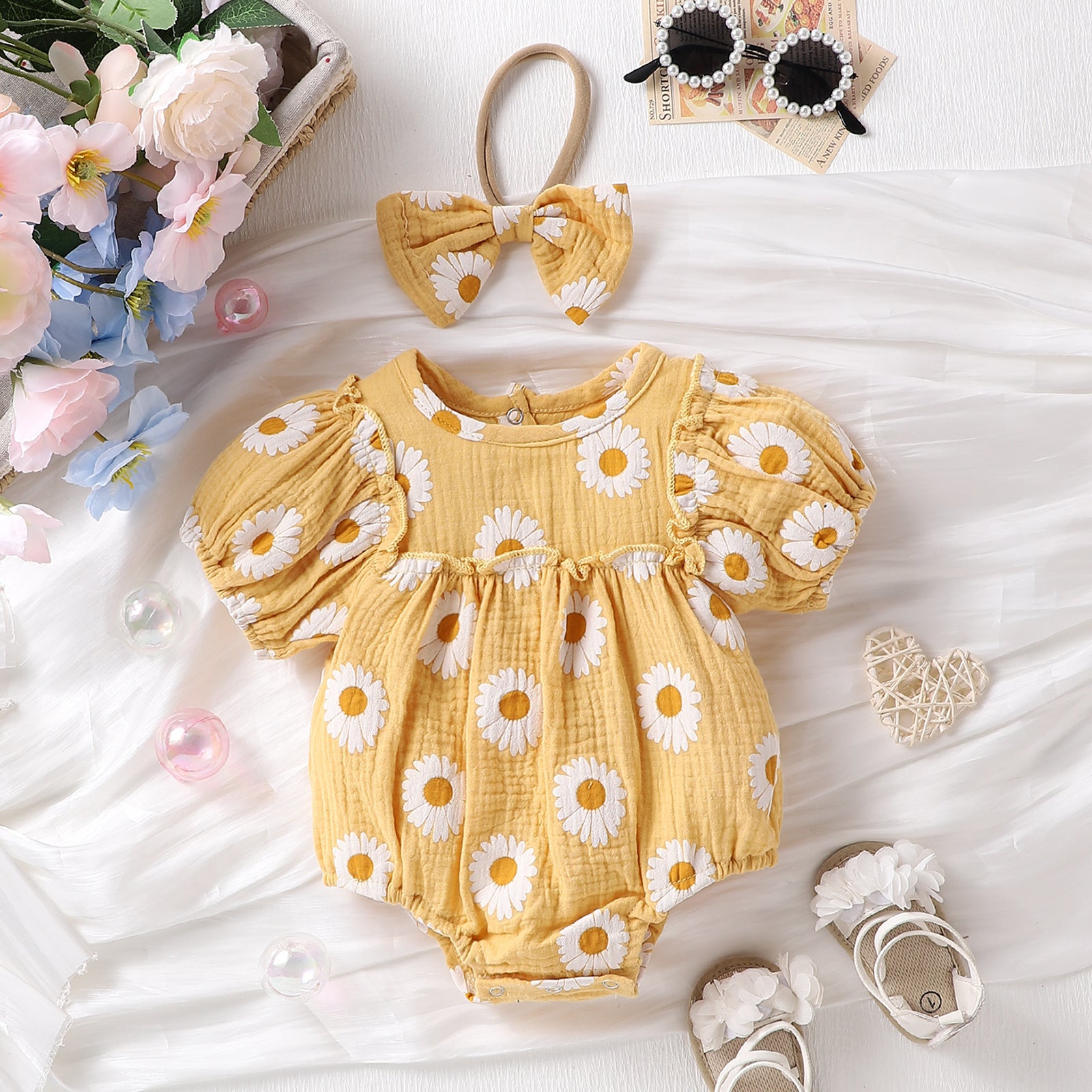 2024 summer newborn baby clothes baby girl pastoral style daisy a three-color baby romper soft sweet infant clothes lbc lbches